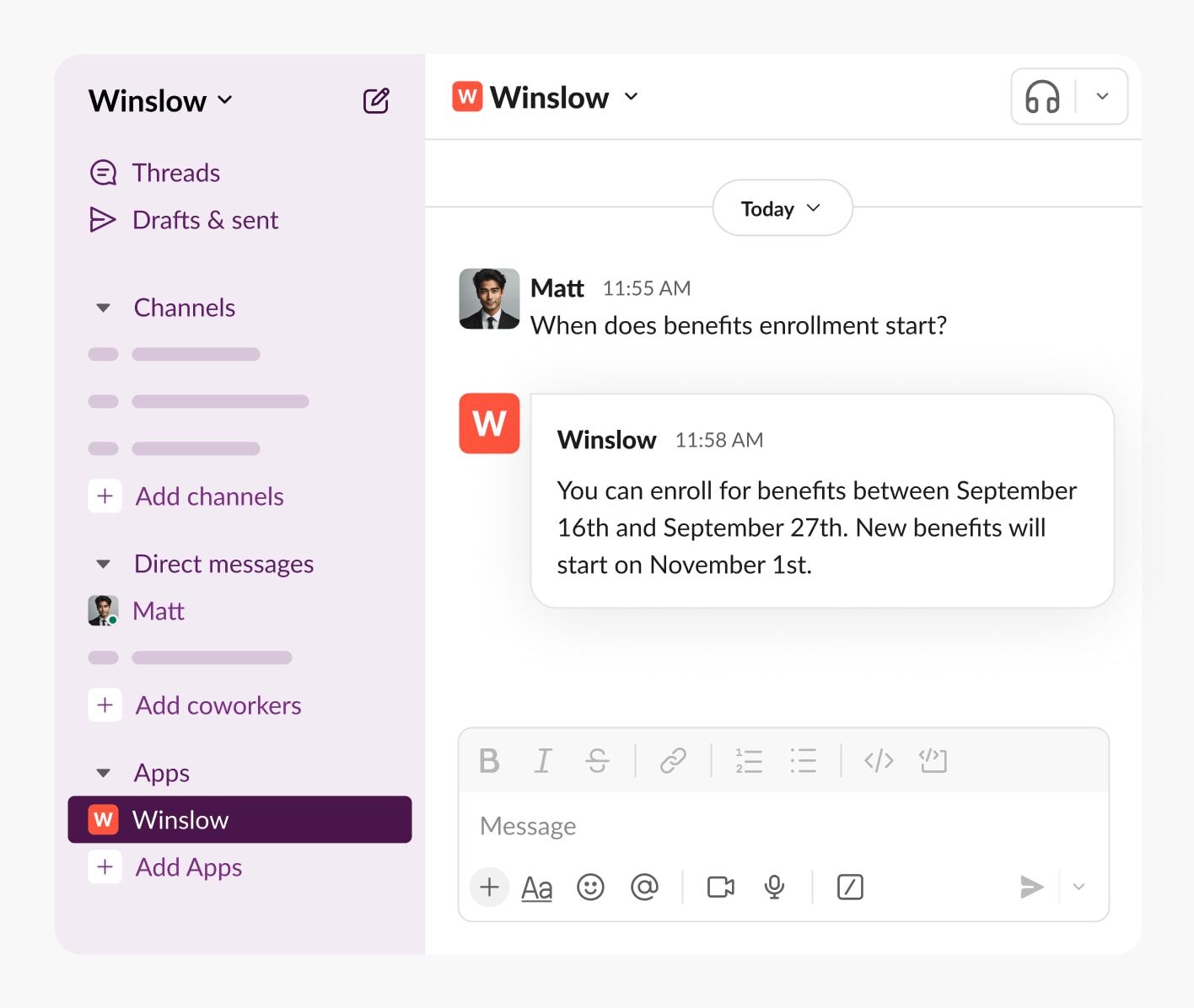 Winslow Slack integration