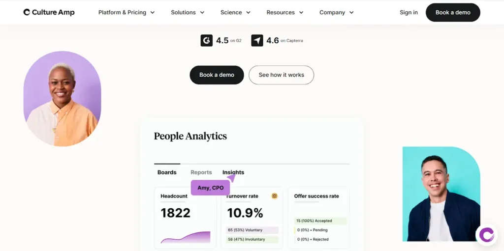 Culture Amp AI Coach offering personalized feedback and growth suggestions to an employee