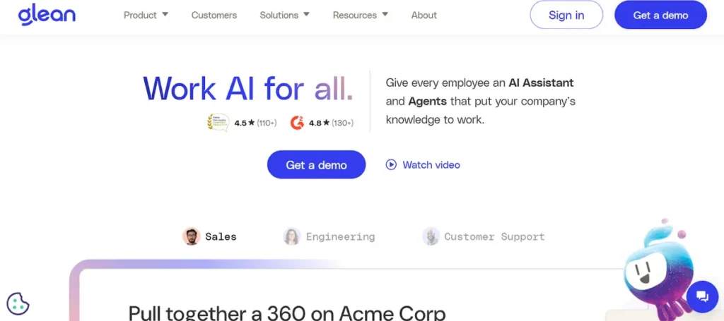 Glean Assistant providing an AI-generated HR response in a workplace search interface